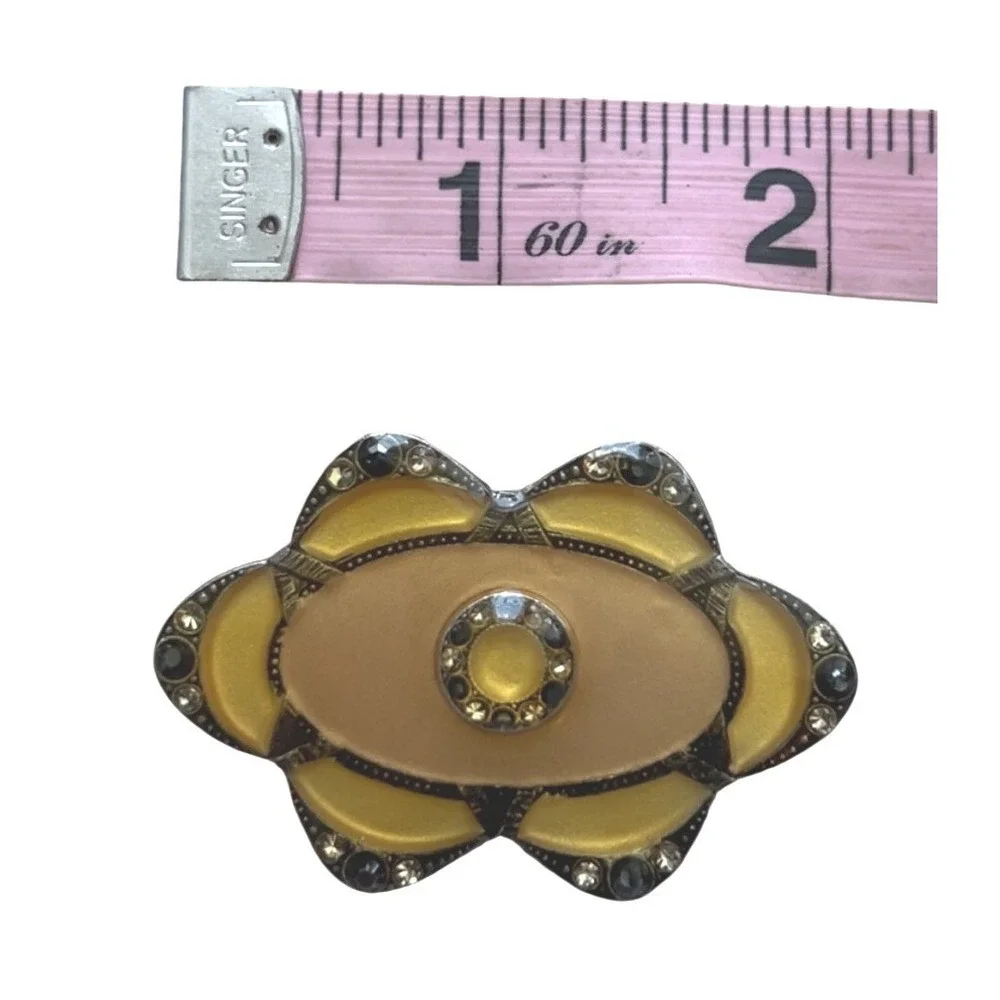 Vintage Unsigned Catherine Popesco Brooch Enamel‎ Rhinestones Yellow